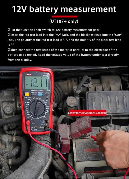UNI-T UT107+ Digital Multimeter, Pocket-Sized Mini Voltage Tester, AC/DC Voltage & Current, Resistance, Continuity, Diode Test, CAT III 600V Safety, with Test Leads & Case for Home DIY, Car Repair