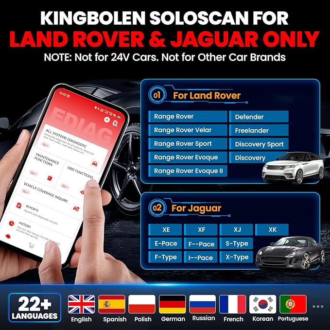 KINGBOLEN Soloscan for Land Rover Jaguar OBD2 Scanner Bluetooth, All Reset Service, Bidirectional Scan Tool for iOS & Android, Full System Car Diagnostic Scanner, No Subscriptions Lifetime Update