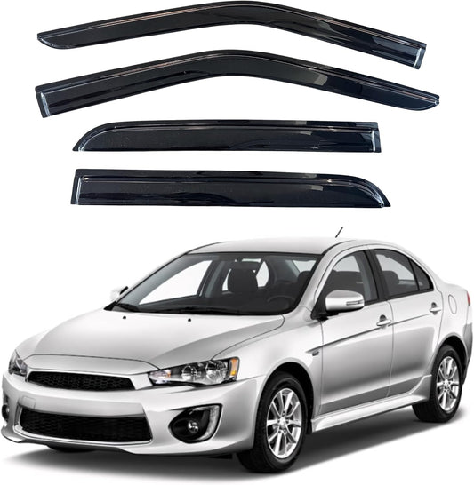 KPY Window Visor Compatible with Mitsubishi Lancer 2008-2017, 4PC Rain Guard Side Window Vent Deflectors Tape-On Mugen Style, 2008 2009 2010 2011 2012 2013 2014 2015 2016 2017