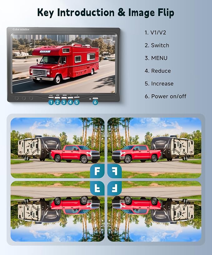 RV Backup Camera System with 7" LCD Monitor,DIY Guide line,18 IR LEDs Night Vision, Waterproof, 4-pin Aviation Rear View Camera for Car Truck Camper Trailer Excavator Caravan Bus RV(12-24V)