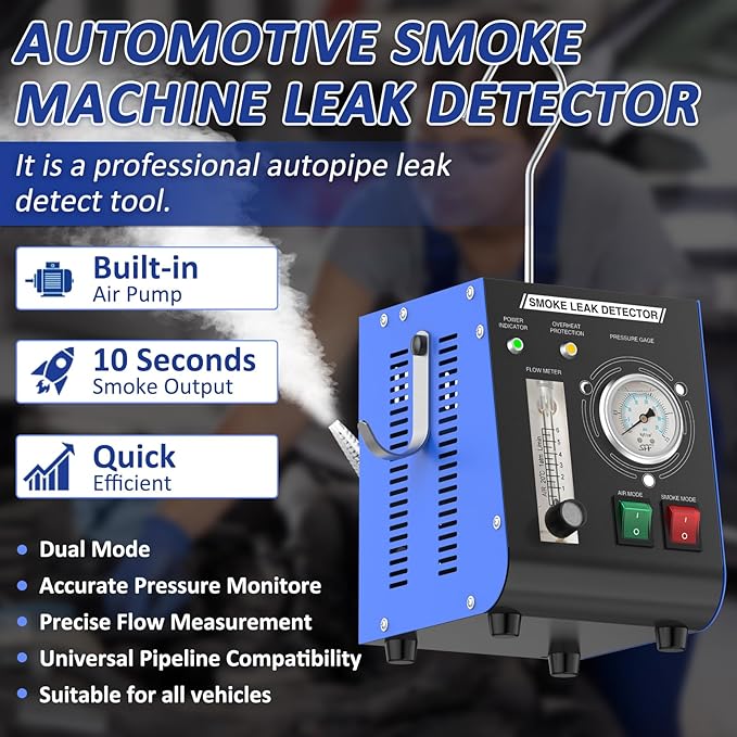 Automotive Smoke Machine, 12V DC Upgrade Leak Detector with Built-in Air Pump, Pressure Gauge & Flow Meter (YW01)