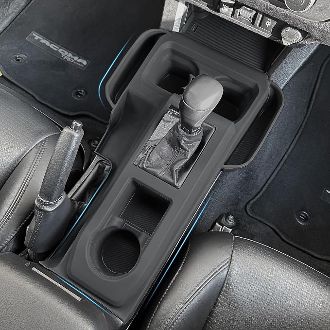 Silicone Center Console Gear Shift Panel Trim Cover for Toyota Tacoma 2019-2023, with Non-Slip Insert Cup Holder Mat & Side Organizer Tray, Car Interior Storage Box Accessories