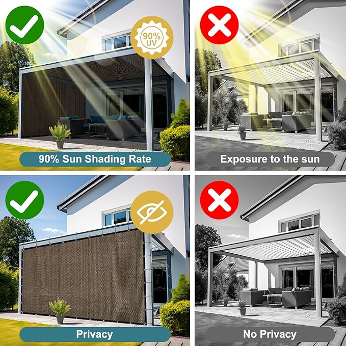 Shade&Beyond Customized Size 90% Sun Shade Cloth with Grommets, 08' X 12' Pergola Shade Cover Canopy, Mesh Tarp Sun Screens for Patio, Outdoor, Garden, Backyard, Mocha, GN02