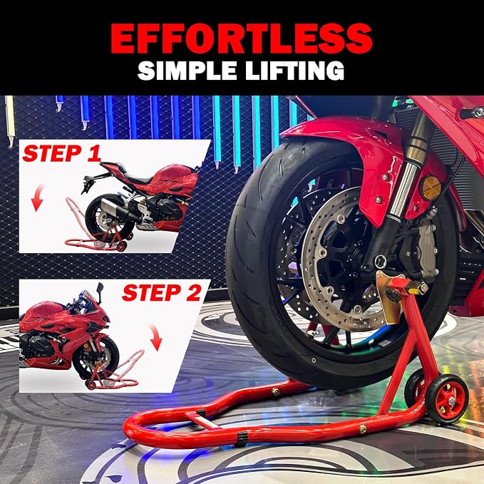 MOTO4U Motorcycle Stands Front and Rear, Front Rear Combo Stand Universal Wheel Lift Stand Swingarm Spool Lift Stand Paddock Stand Red