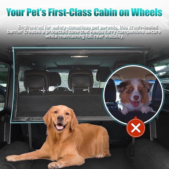 Compatible for Mercedes-Benz G-Class 1986-2018 Universal Pet Barrier | Heavy-Duty Backseat & Trunk Dog Fence | Adjustable Mesh Car Divider for W460 W461 W463 G500 G55 G63 G65 AMG Models (Black)