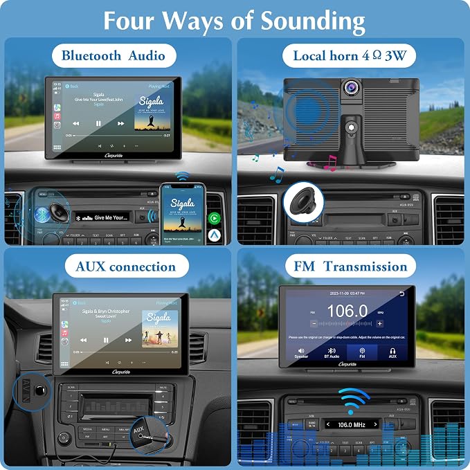 CARPURIDE W905 Wireless Carplay & Android Auto, Portable 9'' Touch Car Screen, 4K Dash Cam,Drive Play Car Play Navigation with Mirror Link/Siri/FM/Bluetooth/Light Sensor