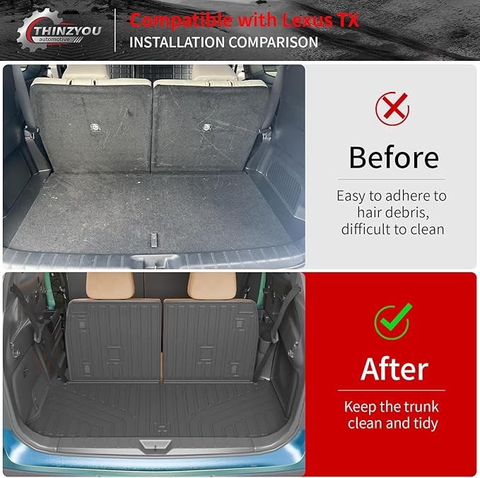 Trunk Mat Compatible with 2024 2025 2026 Lexus TX350 TX500h TX550h+ 6&7 Seats Cargo Mat Cargo Liner Trunk Liner Back Seat Protector All Weather TX Accessories (Trunk Mat with Backrest Mat)