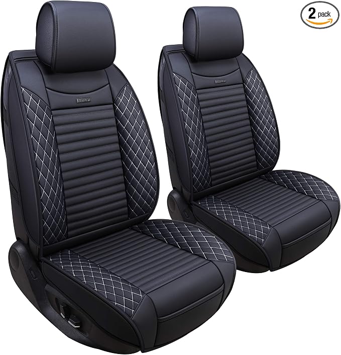 Aierxuan 2 Pcs Front Captain Seat Covers for Cars Waterproof Leather Cushion Universal Fit for Cx5 Renegade Highlander Toyota Corolla 4Runner Nissan Altima Rogue (2 Pcs Front/Black-White)