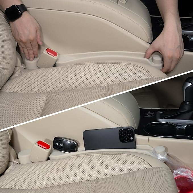 Givifive Car Seat Gap Filler Set of 2, 3IN1 Seat Side Gap Filler Plug with Storage Slot & Hook Function, Soft Foam Universal Fit Car SUV Truck Fill Gap Between Seats Console Organizer（Narrow Ivory）