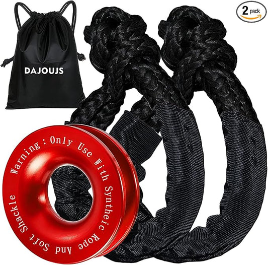 Synthetic Soft Shackle Rope 1/2" x 22" Black Recovery Tow Shackles with Red Recovery Ring 56,000lb Breaking Strength Soft Shackle Recovery Kit for SUV ATV Truck Jeep, Safer Than Metal Shackle