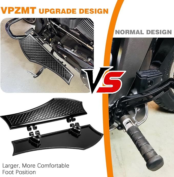 Black Driver Anti-Slip Stretched Floorboards Footpegs for Harley Touring RoadKing, Road glide, Street glide, Electra glide 1986-2025 & Softail Fat Boy, Fat Bob, Street Bob '86-2017 Models