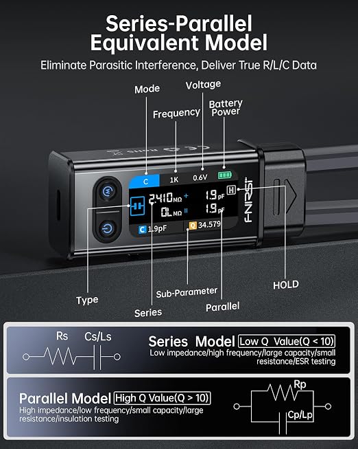 FNIRSI LCR-ST2 100kHz LCR ESR Meter Tweezer, SMD Component Tester, Auto Sort Compare, Resistor, Inductor, Diode, Capacitor Tester, Measures Voltage, Continuity, Full-Band Scan, Series/Parallel Mode