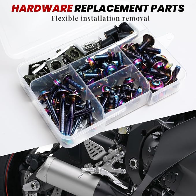 M5 M6 Stainless Steel Motorcycle Fairing Bolts, 177Pcs Windscreen Screws Fasteners Fairing Bolts Nut Clips Kit Universal Fit for Sportbike Kawasaki Yamaha BMW Honda Suzuki Triumph