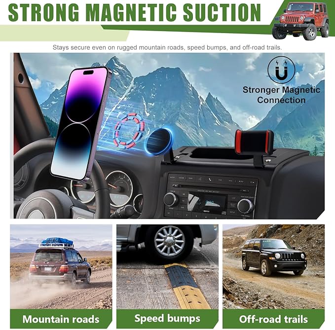 Magnetic Phone Mount Holder for 2011-2017 Jeep Wrangler JK JKU Magnet Dash Cell Phone Cradles Adjustable Phone Stand Accessories for Wrangler JK(Not for JL JLU JT)