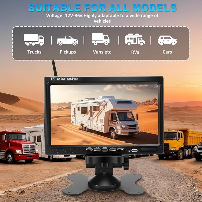 Backup Camera System Kit with 2 Cameras and 7 Inch HD Monitor IP69 Waterproof Night Vision Backup Camera Rear View Camera for Truck RV Van SUV Pickup
