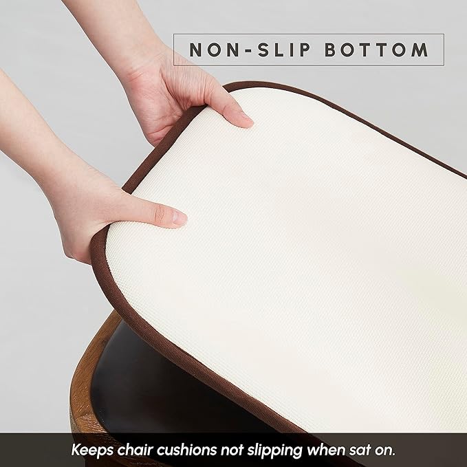 Elegant Comfort Chair Cushion Covers with Ties and Non Skid Rubber Backing-Thick Memory Foam - Soft Cushion Pad- Rounded Square Seat Cover-16 x 16 Inches- Honeycomb Textured Pattern, Set of 6, Brown