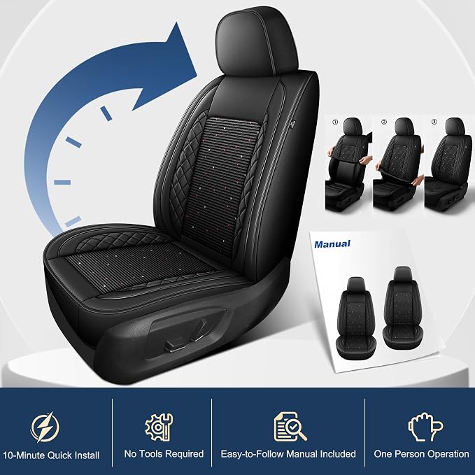 for Ford F150 Seat Covers 2009-2024 2025 2026 | F250 F350 F450 2017-2025 2026 Seat Covers Super Duty, Leather Waterproof, Custom Fit for Ford(2 Front Set, Black)