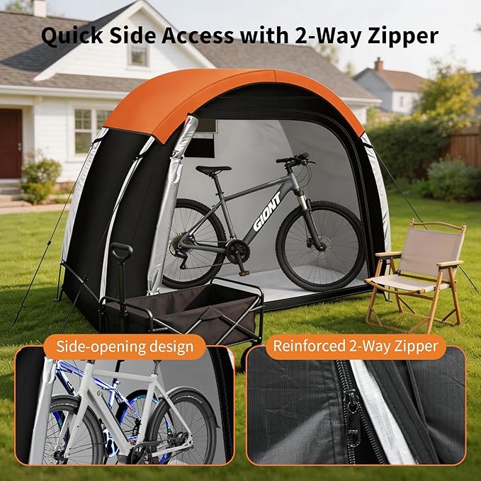 Bike Storage Tent with Rain Cover & Mesh Window, PU5000 Waterproof Bike Shed for 2-3 Bikes, Portable Outdoor Storage Shelter for Bicycle, Motorcycle, Lawn Mower, Garden Tools (6.6x2.6x5.6FT)