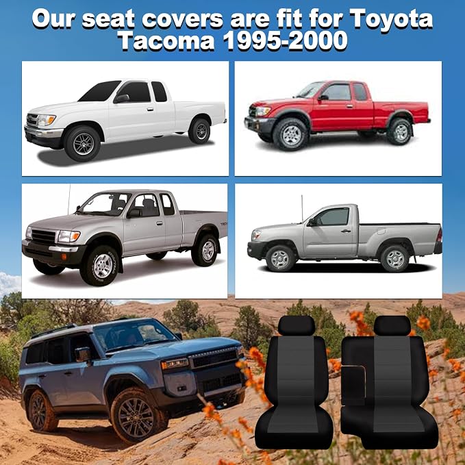 60/40 Split Bench Seat Covers for Toyota Tacoma 1995 1996 1997 1998 1999 2000 Heavy Duty Cloth Protector Interior Accessories with Console Covers，Waterproof & Machine Washable,Black