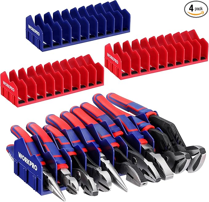 WORKPRO 4-Pack Plier Organizer Rack, Pliers Holder and Cutter Organizers with Non-Slip Rubber Base, 40-Slot Tool Box Organizer, Tool Drawer Organizer, Tool Storage, Plier Rack (Pliers Not Included)