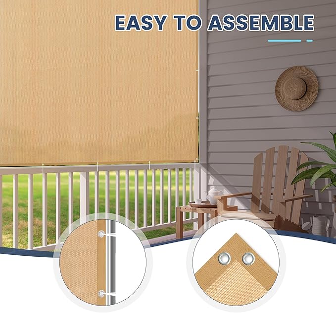 90% Sun Shade Cloth with Grommets, Customizing Outdoor Pergola Shade Cover, Heavy-Duty Mesh Tarp Patio Sun Screen for Lawn Garden Backyard, 17X22 FT, Wheat