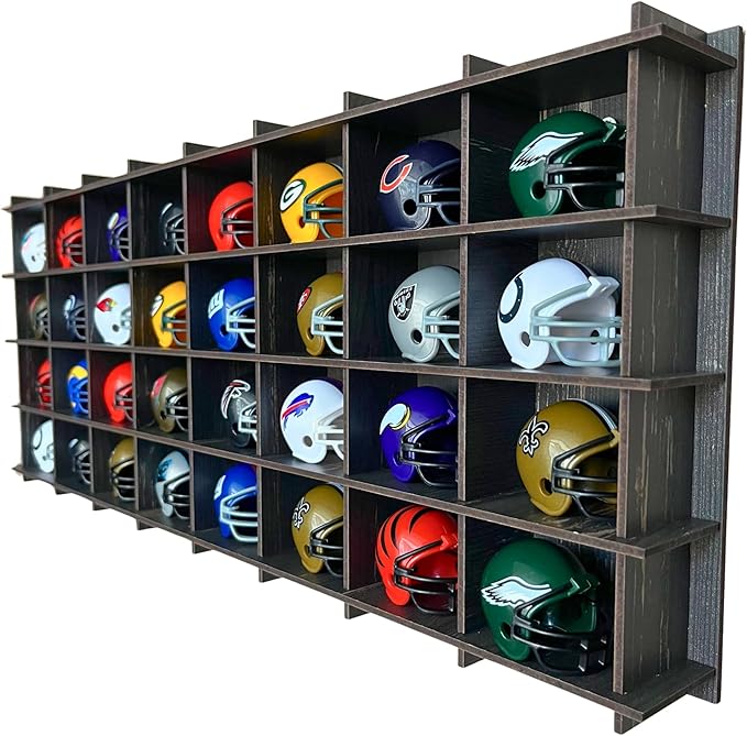 32 / 6 Color Mini Helmet Display Case,Mini Football Helmets,Football Helmet Display Case,Mini Football Helmet Organizer, (Old Black)