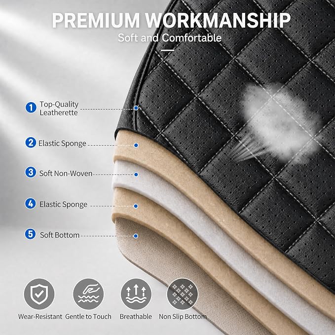 Fit Escape Car Seat Covers for Ford Escape 2001-2025 2026 - Luxury Leather, Anti-Slip, All-Weather Seat Cushions, Waterproof & Breathable, Airbag Compatible, Full 5-Seat Set (Black)