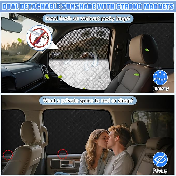 ZATOOTO Car Window Shades for Ford F-150 2015-2020, Double Layer Blackout Privacy Shades with Breathable Mesh Screen Reversible F-150 Window Cover Design Privacy & UV Protection for Travel Trip Camp