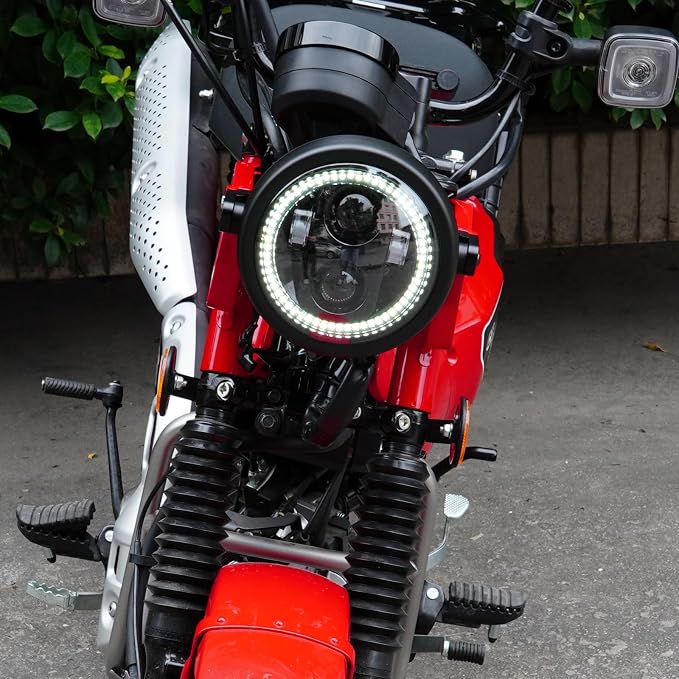 5.75inch Headlight 5-3/4 Black Motorcycle Smoked White Halo DRL Front Light for Indian Scout Dyna Wide Glide XL1200 XG750 883 48 Night Road