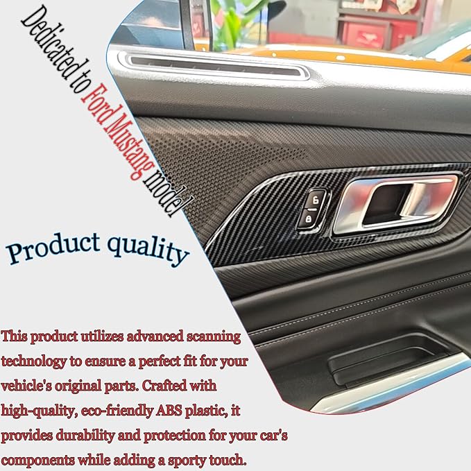 MUXEE Inner Door Handle Cover，for Ford Mustang 2024-2026 / Shelby GT350 2015-2020 / GT500 2020-2022，ABS Carbon Fiber Decal Interior Trim Cover Accessories (Without Memory seat Button Style)