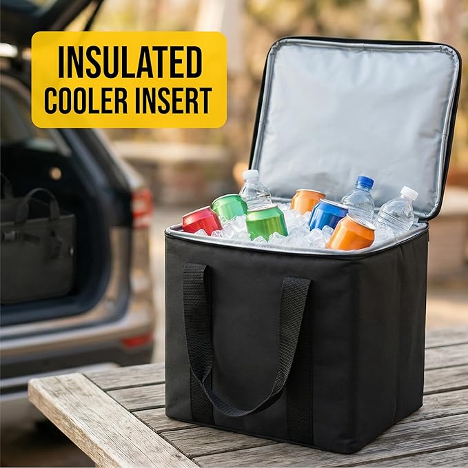 Thermal Cooler for Car Trunk – Insulated Bag for Camping, Road Trips, Groceries, Leak-Resistant, Fits Modular Organizers – Military Green
