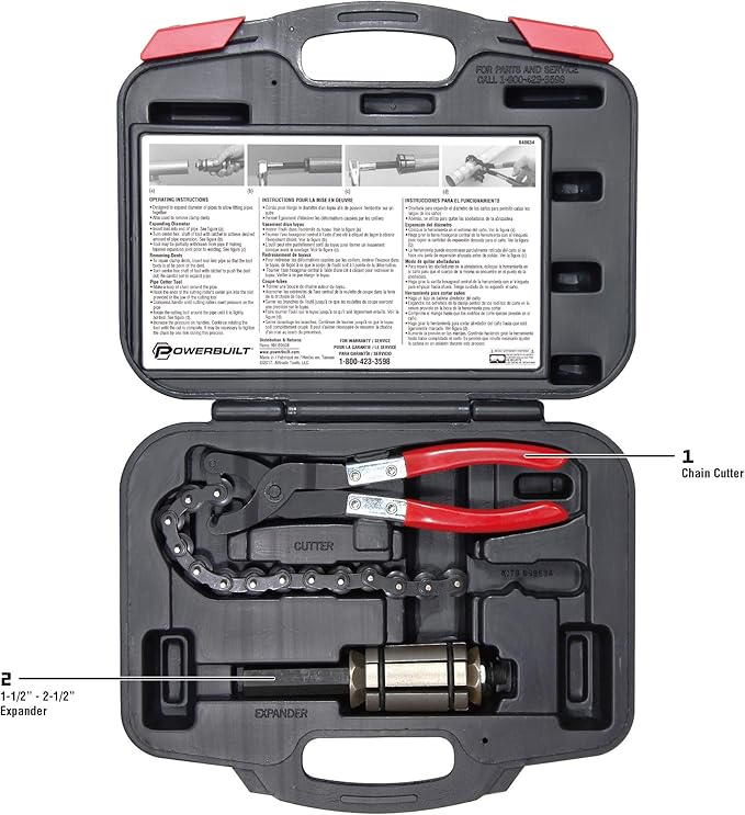 Powerbuilt Exhaust Tool Kit, Replace and Repair Vehicle Exhaust Pipes, Remove Dents, Chain Cutter, Expander, 2 Piece Set - 648634