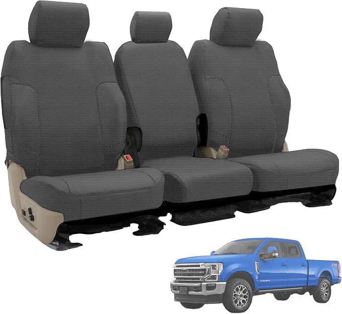 ESMING Front 40/20/40 Oxford Fabric Seat Covers for Ford F150 XLT/Lariat 2014 for Ford F250 F350 F450 F550 XLT Lariat 2015-2021 Front 40/20/40 Split Bench with Center Console-Gray