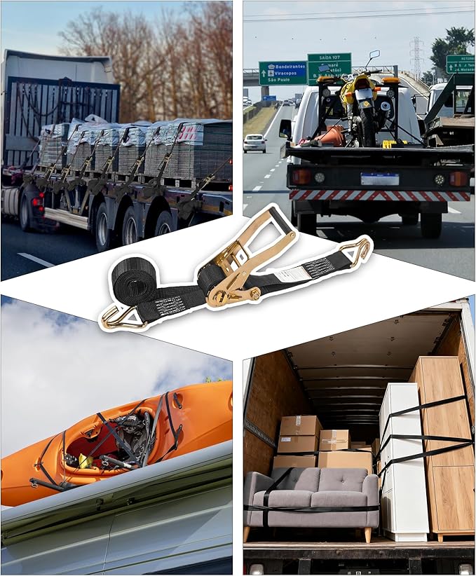 2 Inch Ratchet Straps 6 Pack, 15ft Heavy Duty Tie Down Straps with J Hooks, 6000 LBS Break Strength, 2000 LBS Working Load, Cargo Ratchet Straps for Truck Trailer ATV Motorcycle