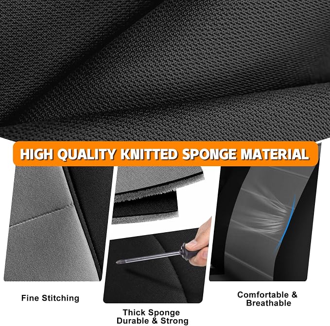 Truck Seat Cover Compatible with 1995-2000 Toyota Tacoma, Knitted Front Bench 60/40 Seat Covers with 2 Headrests and Center Console, Black&Charcoal