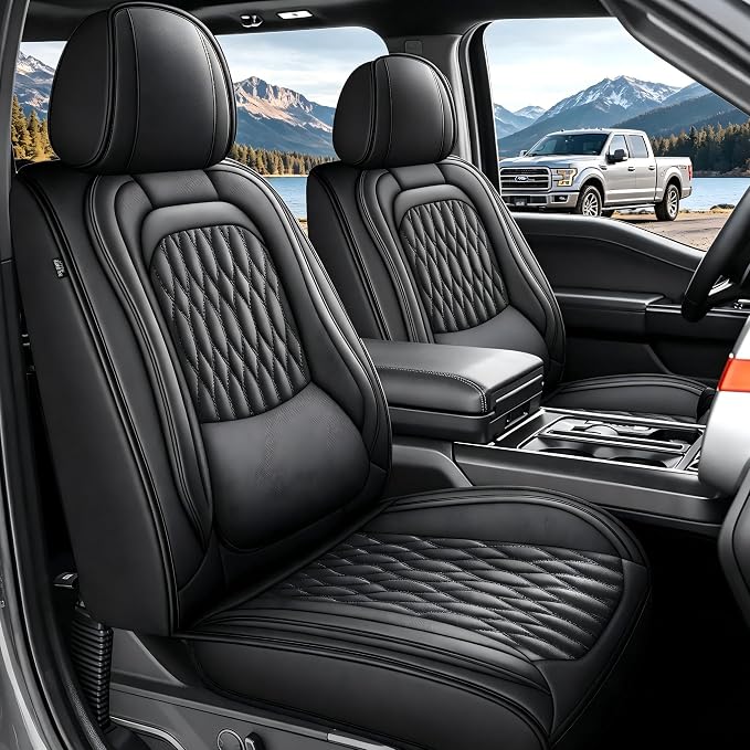for Ford 2025 2026 F150 Seat Covers 2009-2026 F250 F350 F450 2017-2026 | Premium Handmade Leather Waterproof Fits Not Only SuperCrew Lightning King Ranch Platinum Tremor SVT Raptor