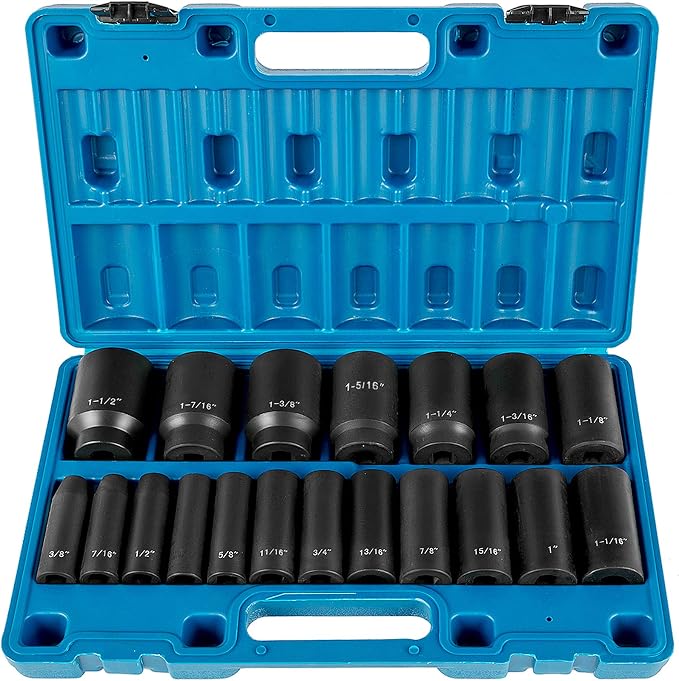 VEVOR Impact Socket Set 1/2 Inches 19 Piece, Deep Socket, 6-Point Sockets, Rugged Construction & Impact Socket Set, 26pcs x 1/2inch Metric 10mm-36mm Impact Sockets, 6-Point Deep Socket Rugged