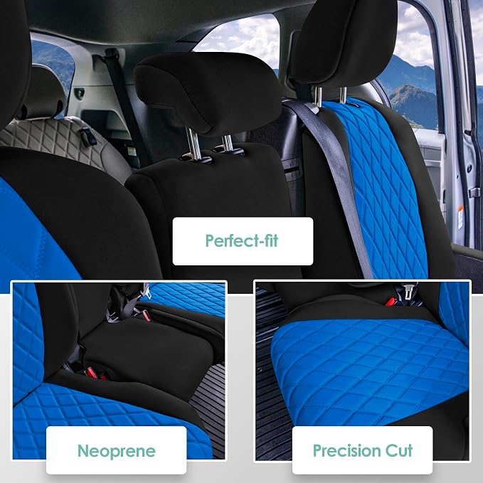 FH Group Custom Fit Car Seat Covers Specifically Made for Toyota Sienna 2021-2024, Blue Ultraflex Neoprene 2nd Row Set Automotive Seat Covers, 8 Seater SUV Seat Covers, Toyota Accessories