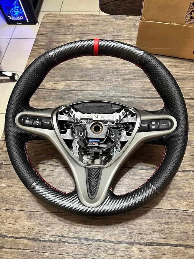 Loncky Custom Fit OEM DIY Car Carbon Leather Steering Wheel Cover for Honda Civic 2006 2007 2008 2009 2010 2011 Interior Accessories