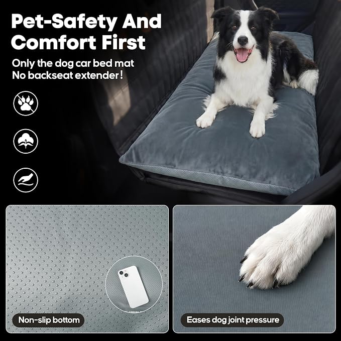 Loiion Dog Car Bed with Removable Washable Cover, 53.5x28in | Non Slip Travel Dog Bed, Waterproof Dog Bed Car Seat Fits SUVs Sedans Trucks, Machine Washable Cover With Zipper, 3in