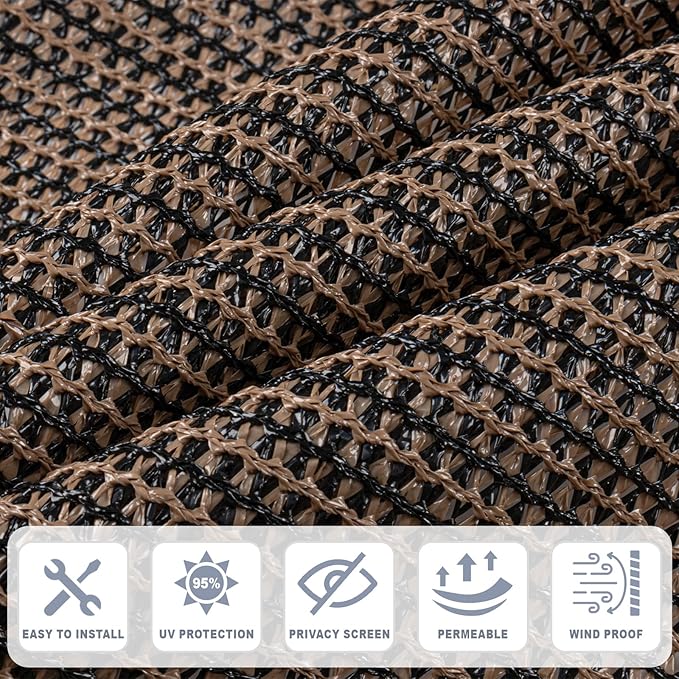 Cool Area Sun Shade Cloth with Grommets 15×15 FT Shade Panel Shade Tarp Screen Fabic for Outdoor Patio Pergola Cover Deck Garden, Brown (Customized)