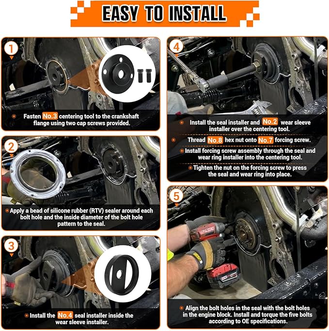 7835 Rear Main Oil Seal Remover Installer Kit Replacement for 7.3L Diesel Engines 1994-2003