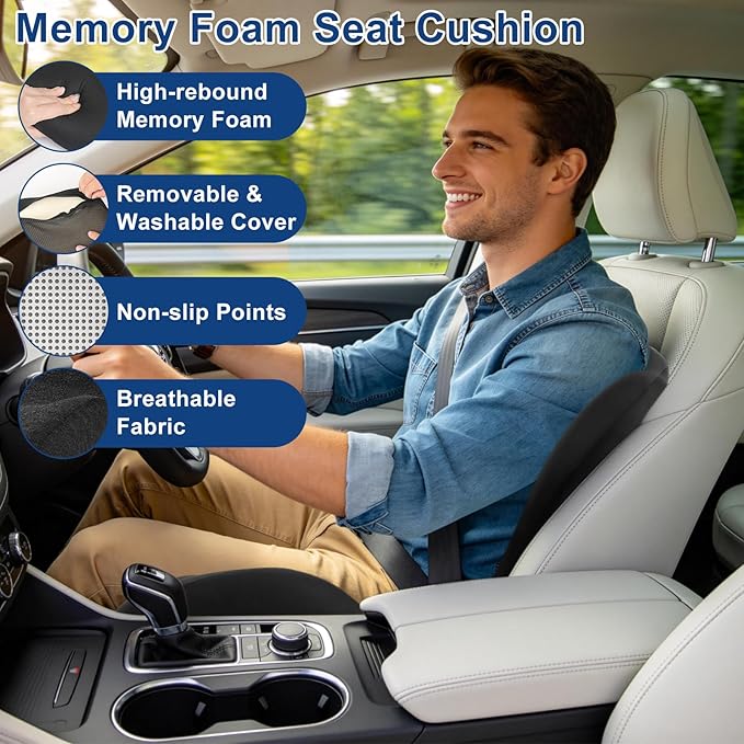 Car Seat Cushion with Lumbar Support Pillow, Memory Foam Office Chair Cushion for Back Pain Sciatica Pain Relief, Ergonomic L-Shaped Seat Cushion for Car Truck Driving Office Chair Home
