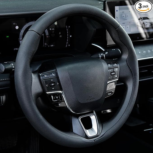 West Llama 3 Piece Leather Steering Wheel Cover, 14.5-15 Inch 3 Pc Auto Car Steering Wheel Cover Universal Fit for 99% Cars, SUVs, Trucks (Black)
