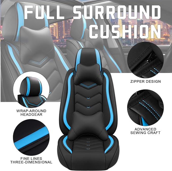CTDS Car Seat Covers for Chevy Equinox 2005-2026, Stylish Sport Seat Cover, Premium Nappa Leather Car Seat Cover. Automobile Seat Covers Sets.(Luxury 5 Seats/Black Blue)