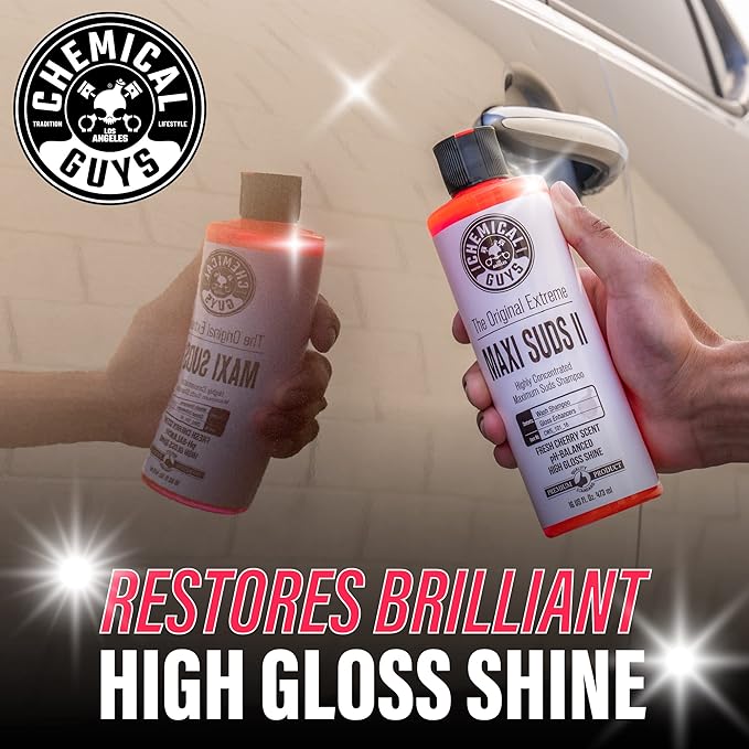 Chemical Guys CWS_101M Car Wash Starter Bundle - Maxi-Suds II Foaming Car Wash Soap, 128 oz (1 Gallon), Cherry Scent + Green Chenille Wash Mitt (2 Items) Works on Cars, Trucks, SUVs, RVs & More