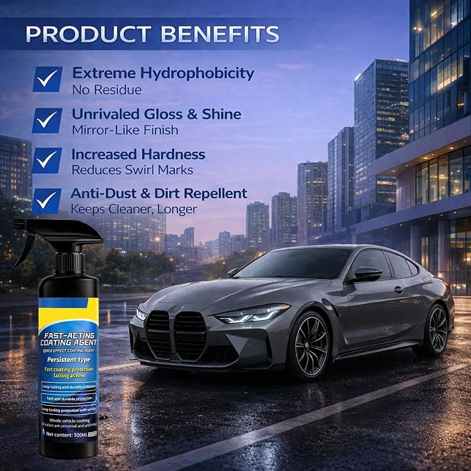 2PCS Quick Effect Coating Agent for Cars, Car Ceramic Coating Spray, 2026 Upgrade Nano Quick Coat Restore Spray, Extremely Hydrophobic & High Gloss Shine, 16.9 Floz