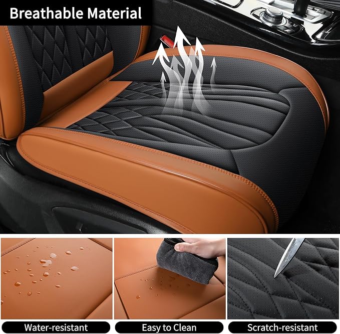 MINGBRON Leather Car Seat Covers,Car Seat Protector Waterproof,Seat Covers Full Set, Car Seat Protectors 5 Seats,Automotive Seat Covers Fit Most Cars Black&Brown