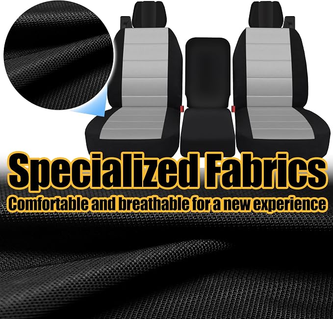 Front Durable Fabric Seat Covers for Ford F150 XL XLT Standard Cab 2004 2005 2006 2007 2008, Front 40/20/40 Split Bench with Integrated Seatbelts & Solid Armrest-Gray
