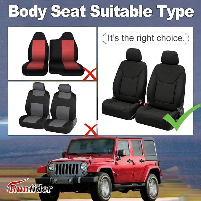 Custom Seat Covers for Wrangler JK 2013 2014 2015 2016 2017 2018 4 Door Heavy Duty Cloth Protector Interior Accessories，Waterproof & Machine Washable, Foam Padded - Black（Front）